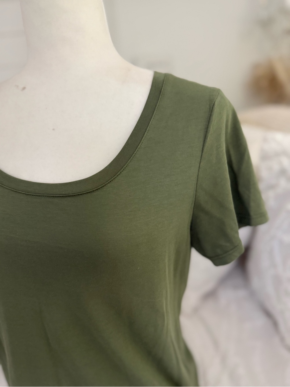 Quince Olive Green Scoop Neck Short Sleeve Top - Picture 5 of 10